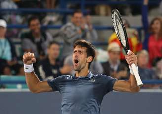 Novak Djokovic celebra vitória sobre Kevin Anderson