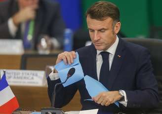 O Presidente da França Emmanuel Macron no durante cupula do G20 no MAM , centro Rio de Janeiro.