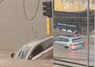 Temporal deixa carros boiando e mobiliza bombeiros para resgatar ao menos 25 pessoas na região central da cidade