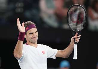 Roger Federer celebra vitória sobre Martin Fucsovics no Aberto da Austrália, no Melbourne Park, Melbourne, Austrália 26/01/2020 REUTERS/Hannah Mckay 