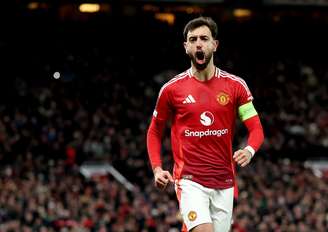 Bruno Fernandes comemorando um gol do Manchester United 