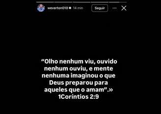 Weverton fez postagem bíblica nas redes sociais –