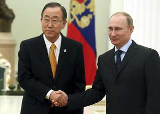 <p>Ban Ki-moon se encontrou com Putin nesta quinta-feira e disse estar muito preocupado com a crise na ucrânia após a anexação da Crimeia</p>