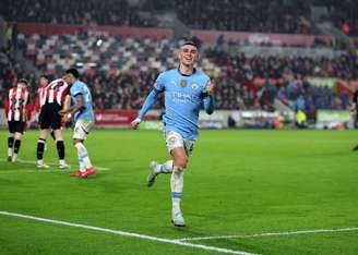 Phil Foden (Manchester City) comemorando seu gol contra o Brentford, no dia 14.01.2025 