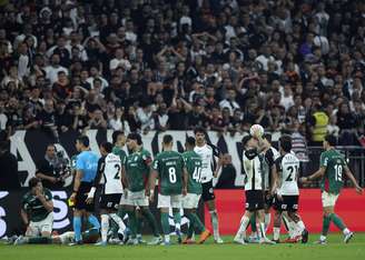 Tumulto em campo durante o Dérbi de Corinthians x Palmeiras 