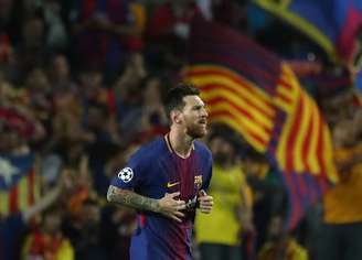 Lionel Messi comemora gol marcado contra a Juventus pela Liga dos Campeões
12/09/2017 REUTERS/Susana Vera