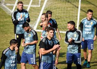 Jogadores da Argentina durante treinamento para a Copa do Mundo