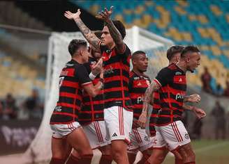 Elenco do Flamengo comemorando um dos gols desta noite