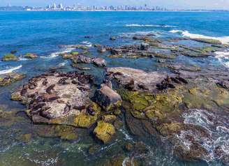 Sem praias para banho, a ilha se visita principalmente por passeios de barco, permitindo observar fauna, paisagens rochosas e atividades de surf nas proximidades – Wikimedia Commons
