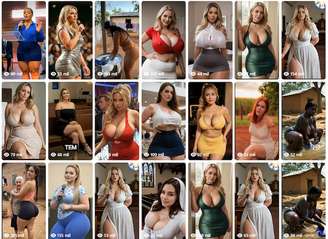 As contas postam no feed fotos ou vídeos gerados por IA de mulheres com seios e glúteos grandes em roupas justas e com decotes.