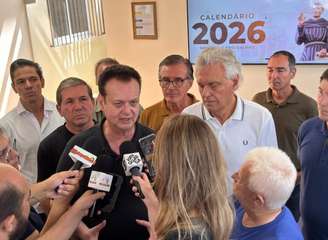 Ronaldo Caiado e Gilberto Kassab falaram à imprensa após cerimônia religiosa no Santuário Frei Galvão