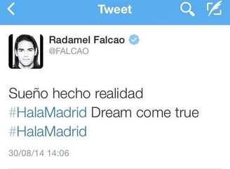 Falcao García anunciou ida ao Real Madrid pelo Twitter, mas rapidamente apagou a mensagem