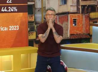 O apresentador Neto se ajoelha ao saber que Fernando Diniz seria técnico do Corinthians