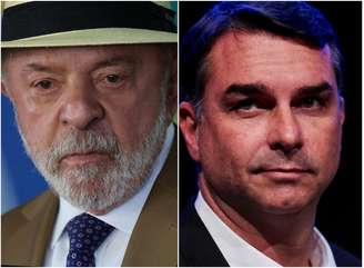 Uma imagem composta mostra o presidente Luiz Inácio Lula da Silva, em 8 de agosto de 2026, e o senador Flávio Bolsonaro em 5 de agosto de 2026
REUTERS/Adriano Machado