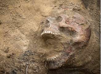 <p>Restos humanos são vistos durante exumação de cova comum de cemitério militar do período stalinista em Varsóvia, na Polônia. Acredita-se que o local abrigue ossadas de mais de 200 vítimas da repressão soviética no período posterior à Segunda Guerra Mundial. O objetivo da iniciativa é identificar os mortos</p>