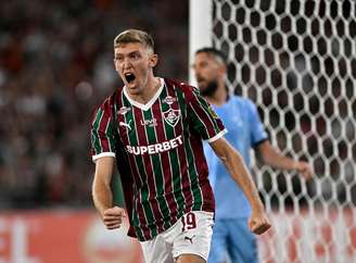 Rodrigo Castillo (Fluminense) celebrando seu gol contra o Bolívar, no dia 19.05.2026. 