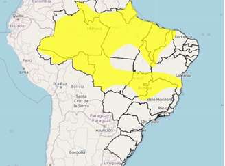 Inmet emite alerta amarelo para chuvas intensas no Brasil.