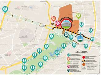 Mapa de acessibilidade para chegar ao Mané Garrincha