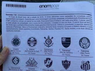 Exame Nacional do Ensino Médio 2021 (Enem) teve questão sobre futebol, no segundo dia (Reprodução)