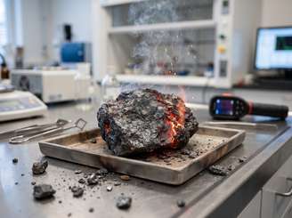 simulação da rocha entrando em combustao no laboratório - imagem produzida por IA