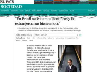 O jornal espanhol entrevistou o presidente da Fapesp e destacou os investimentos em pesquisa em São Paulo