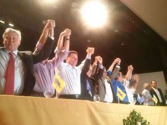 O senador Aécio Neves se reuniu com lideranças do PSBD em um evento tucano em Goiânia