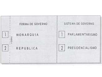 Cédula que foi usada durante a votação no Plebiscito de 1993
