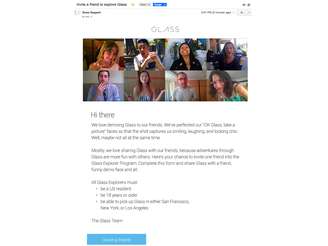 <p>Convite enviado por e-mail a alguns usuários explica como indicar um amigo para comprar o Glass</p>