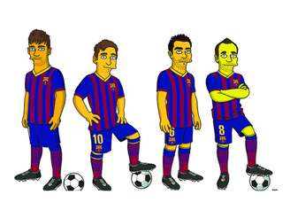 Neymar, Messi, Xavi e Iniesta foram desenhados no estilo Simpson