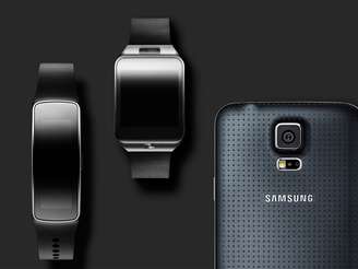 <p>Gear Fit, Gear 2 e Galaxy S5</p>