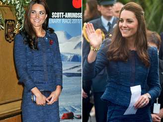 <p>Em viagem à Nova Zelândia, Kate Middleton surgiu na útlima terça-feira (15) com um tailleur em tom de azul, que já havia sido utilizado no ano de 2012</p>
