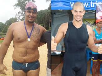Na imagem à esquerda, Robson com mais de 130 kg em 2011. Á direita, Robson já com 94 kg e 13% de gordura corporal