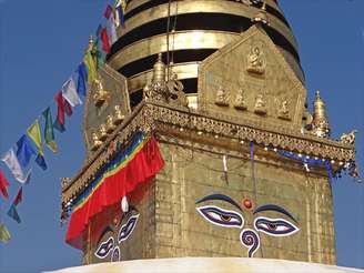 O Syambhunaath Stupa, conhecido como o "Templo do Macaco", que fica em uma colina próxima da capital, também sofreu danos graves