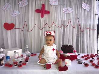 A pequena Malu ganhou celebrou o mesversário de nove meses com o tema coronavírus do bem, em Salvador