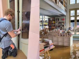 Livraria da Taverna é inundada em Porto Alegre (RS).