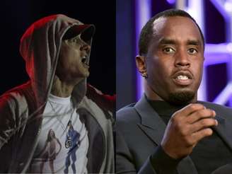 Eminem (dir.) fala sobre Sean 'Diddy' Combs (esq) em faixas de seu último disco, lançado em julho. Diddy foi preso em 16 de setembro nos EUA.