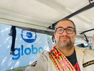 Robério Santos nos Estúdios Globo, quando participou do bate-papo com produção e elenco de Guerreiros do Sol.