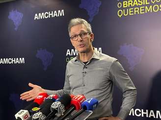 O ex-governador de Minas Gerais e pré-candidato à Presidência da República, Romeu Zema (Novo), em evento na capital paulista