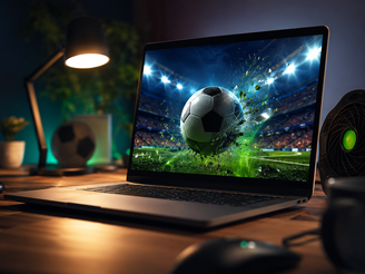 Notebook transmitindo jogo - imagem gerada por IA