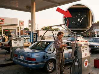 Homem em posto de gasolina