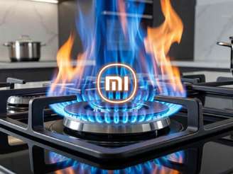 Imagem mostra boca de fogão com a chama aberta, com logo da marca Xiaomi por cima.