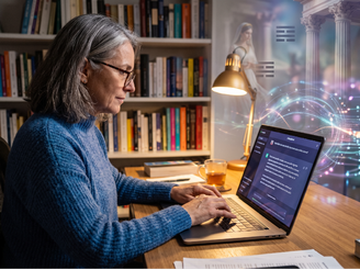 Imagem mostra mulher conversando com chatbot de inteligência artificial.