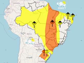 Inmet emite alerta laranja e amarelo para chuvas intensas.