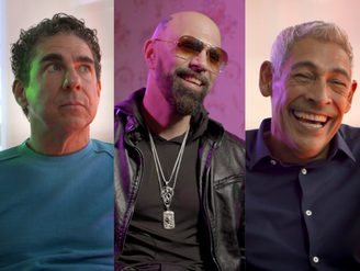 Ex-integrantes do Menudo, Ricky Meléndez, Ramone Acevedo e Johnny Lozada em seus depoimentos para a série. Crédito: Divulgação