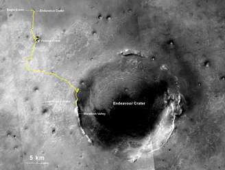 Imagem mostra rota feita pelo robô desde seu ponto de aterrissagem em Marte até sua localização no último dia 27