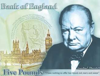 A Grã-Bretanha irá homenagear o reverenciado estadista Winston Churchill em uma nova nota de 5 libras