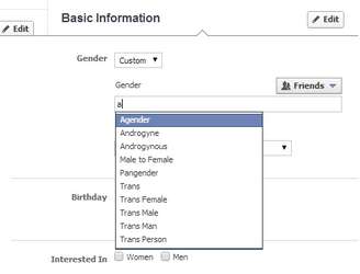 Campo customizável de gênero do Facebook tem 50 opções de termos