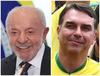 Imagem composta mostra o presidente do Brasil, Luiz Inácio Lula da Silva (à esquerda), em 4 de setembro de 2026, e o candidato à presidência do Brasil e senador Flávio Bolsonaro (à direita), em 16 de agosto de 2026
REUTERS/Adriano Machado e Pilar Olivares