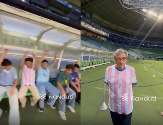 O grupo optou por vestir a camisa da seleção paraguaia ao contrário para seguir com a visita