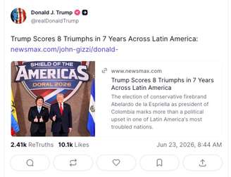 Donald Trump compartilha artigo do site 'Newsmax'